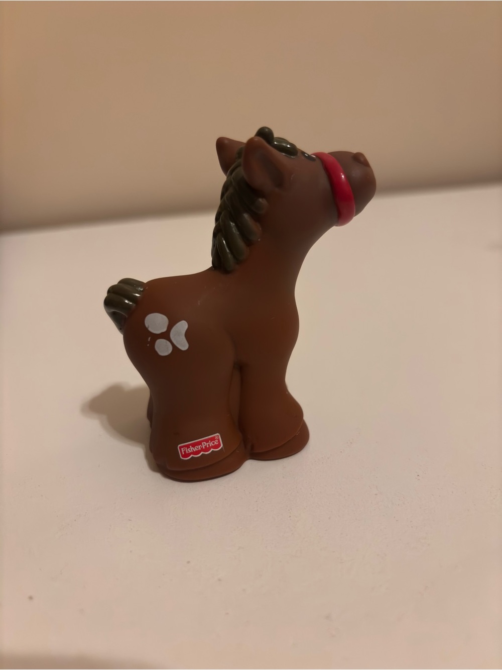 Fisher-Price Brown Pony Figure with Red Bridle and White Spot 1997